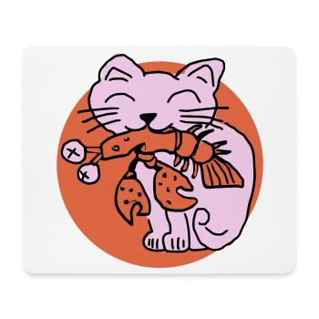 Katze frisst Krebs auf - Mousepad (Querformat) - Weiß - Vorne