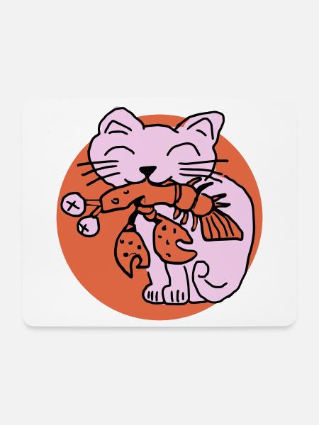 Katze frisst Krebs auf - Mousepad (Querformat) - Weiß