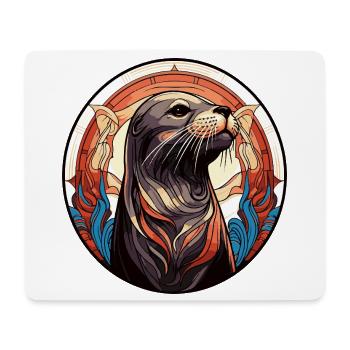 Robbe Seehund Retro Illustration - Mousepad (Querformat) - Weiß - Vorne
