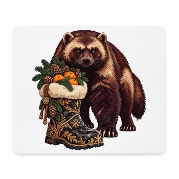 Vielfraß mit festlichem Winterstiefel - Mousepad (Querformat) - Weiß - Vorne