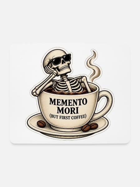 Memento Mori Kaffeeskelett - Mousepad (Querformat) - Weiß