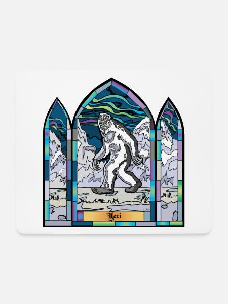 Buntglas-Yeti in Schneelandschaft - Mousepad (Querformat) - Weiß