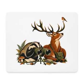 Dachs und Rotwild bei der Vogelbeobachtung - Mousepad (Querformat) - Weiß - Vorne