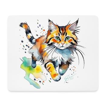 springende  Katze im wasserfarbenlook - Mousepad (Querformat) - Weiß - Vorne