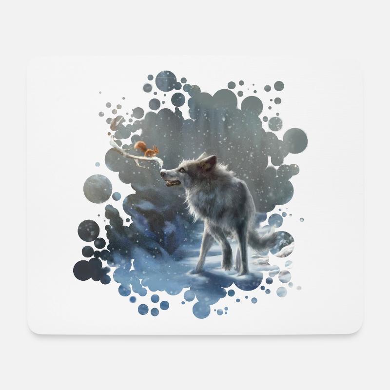 Wolf Eichhörnchen Winter - Mousepad (Querformat) - Weiß