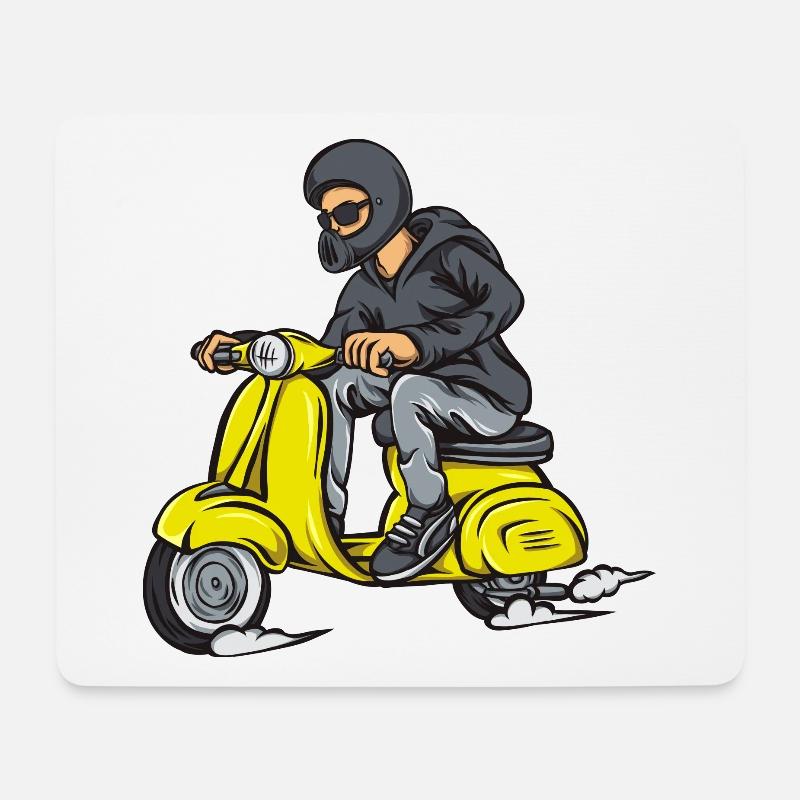 Maskierter Scooter-Pilot im Hoodie - Mousepad (Querformat) - Weiß