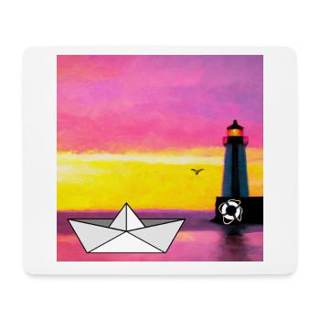 Phare et bateau en papier dans la mer - Tapis de souris (format paysage) - blanc - Devant
