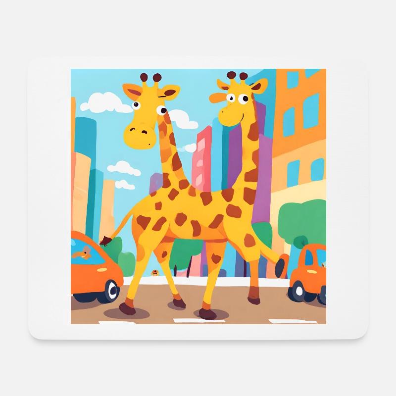2 Giraffen laufen in einer Stadt mit Autos - Mousepad (Querformat) - Weiß