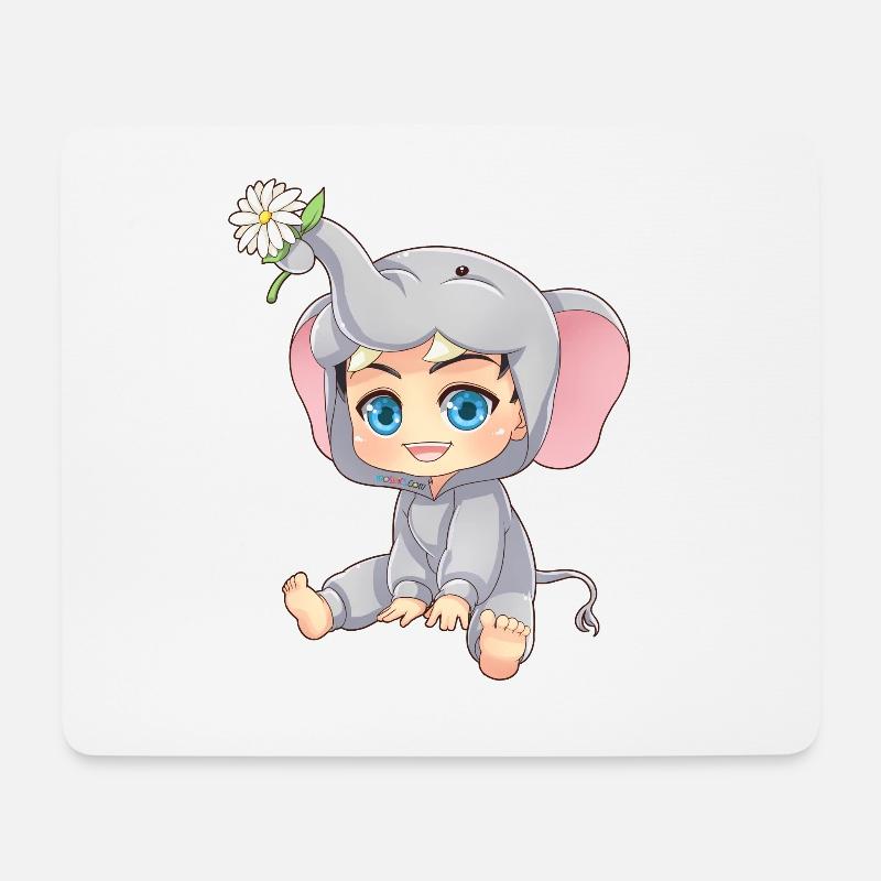 MOSBIES Elefant Blume Chibi Cosplay Geschenk - Mousepad (Querformat) - Weiß