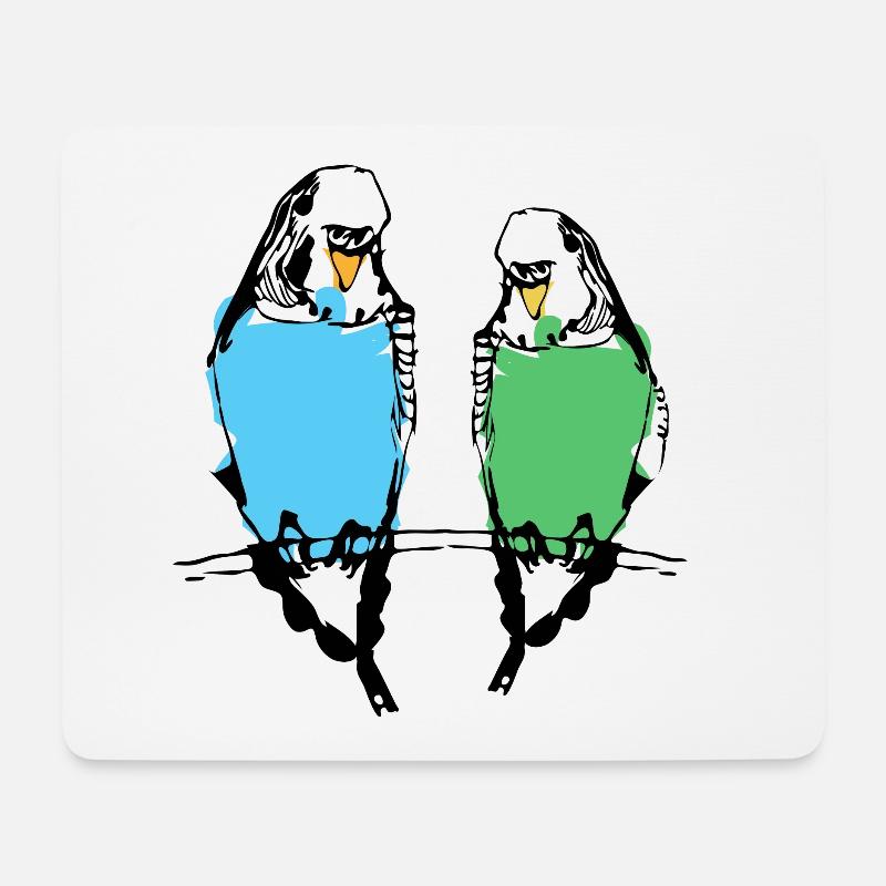 Niedliches Wellensittich Pärchen - Mousepad (Querformat) - Weiß