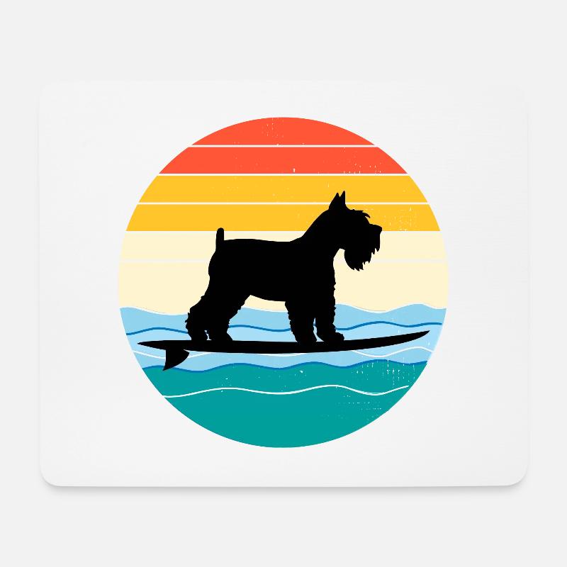 Zwergschnauzer Hund Surfing Vintage Retro - Mousepad (Querformat) - Weiß