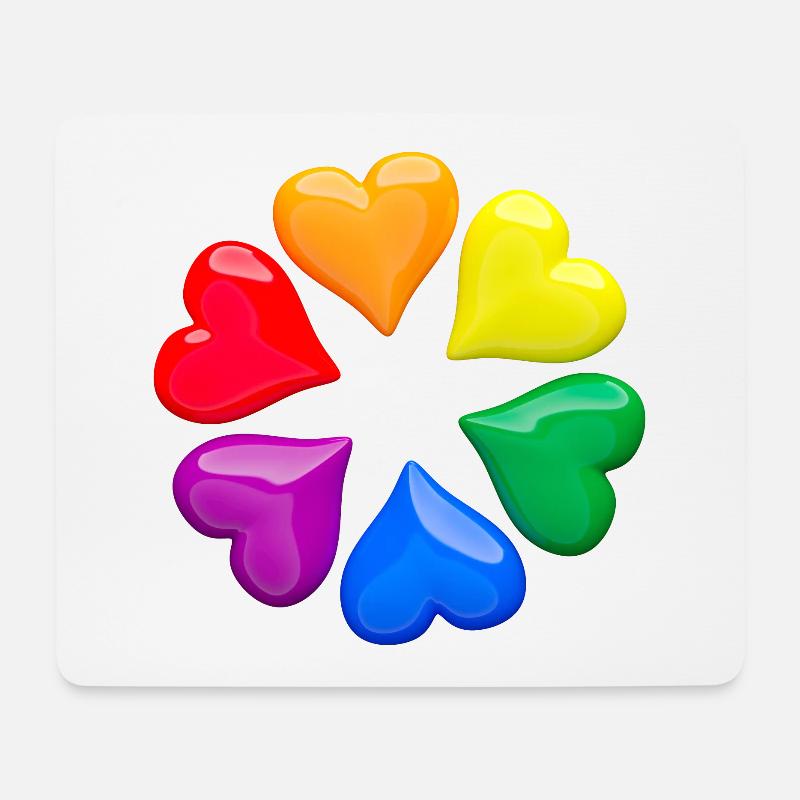 Glänzende Herzen in LGBT-Regenbogenfarben Kreis - Mousepad (Querformat) - Weiß