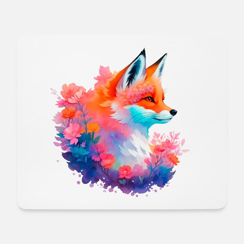 Rotfuchs Blumen Fuchs Kopf - Mousepad (Querformat) - Weiß