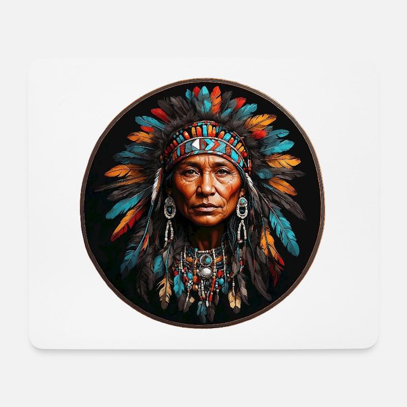 American Native mit buntem Federschmuck - Mousepad (Querformat) - Weiß