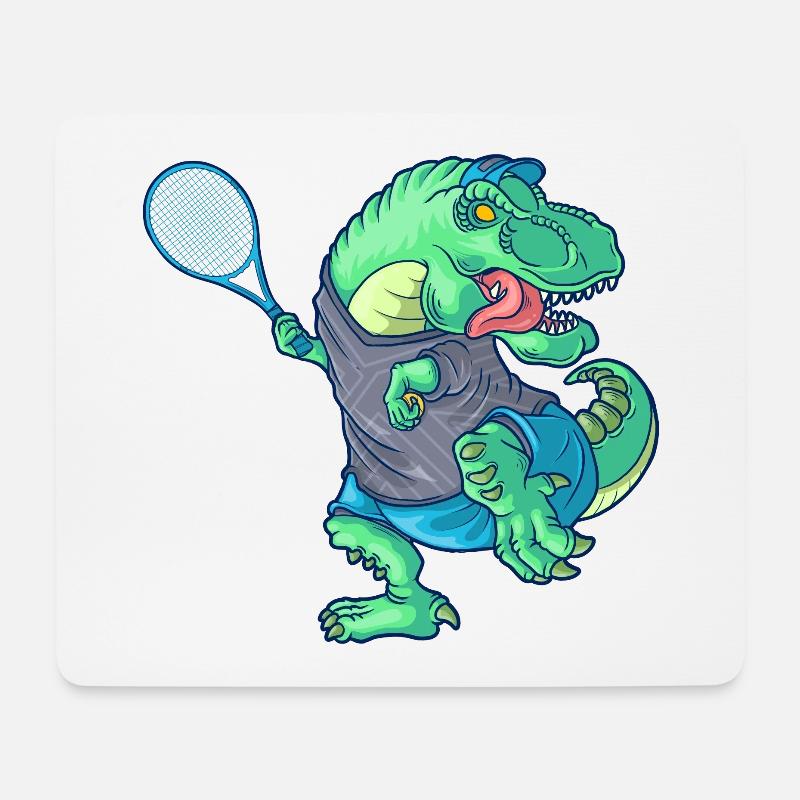 Tennis Saurus Dinosaurier T-Rex mit Tennisschläger - Mousepad (Querformat) - Weiß