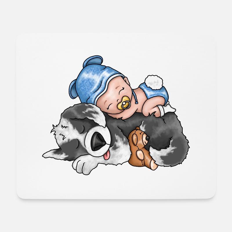 Hund mit Baby süß und knuffig - Mousepad (Querformat) - Weiß