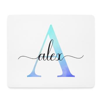A| Monogramm | Name | Alex | Watercolor - Mousepad (Querformat) - Weiß - Vorne