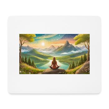 Woman sitting meditating at lake with mountains - Mouse Pad (horizontal) - white - Front