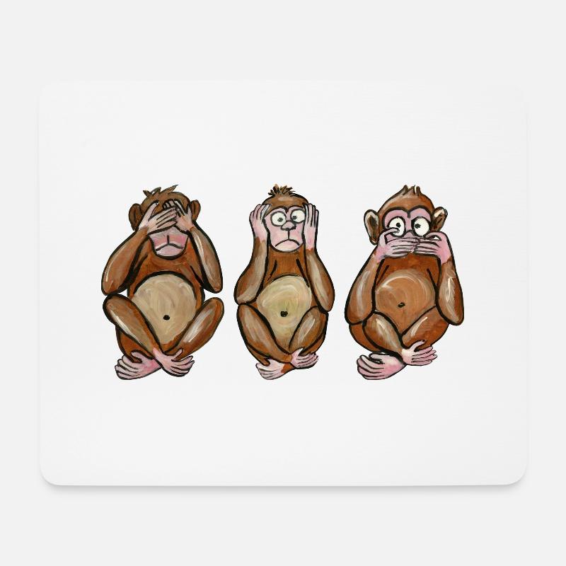 les 3 singes singe aveugle le sourd et le muet - Tapis de souris (format paysage) - blanc