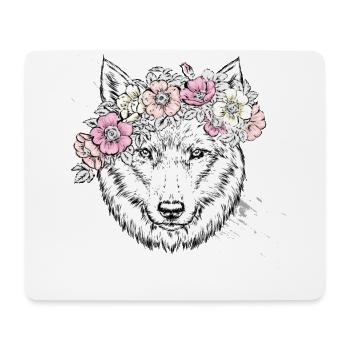 loup blanc avec des fleurs - Tshirt loup - Tapis de souris (format paysage) - blanc - Devant