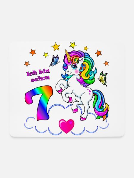Mädchen 7 Jahre Geburtstag Einhorn - Mousepad (Querformat) - Weiß