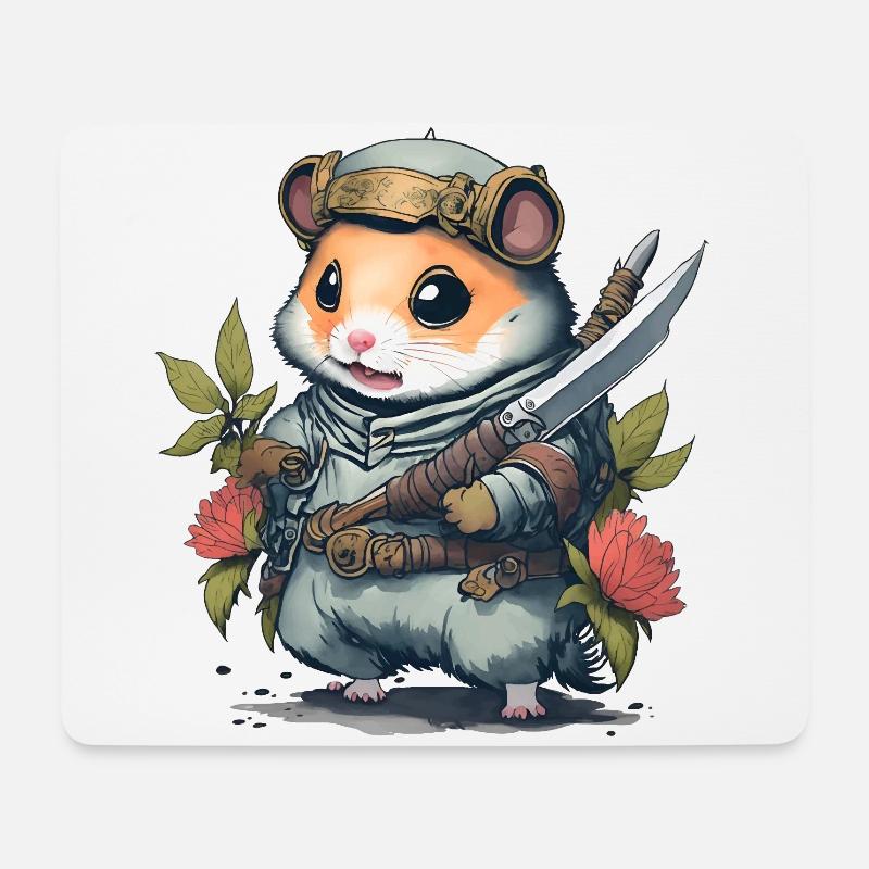 Ninja-Hamster-Kampfmeister. Hamster im Kampfmodus - Mousepad (Querformat) - Weiß