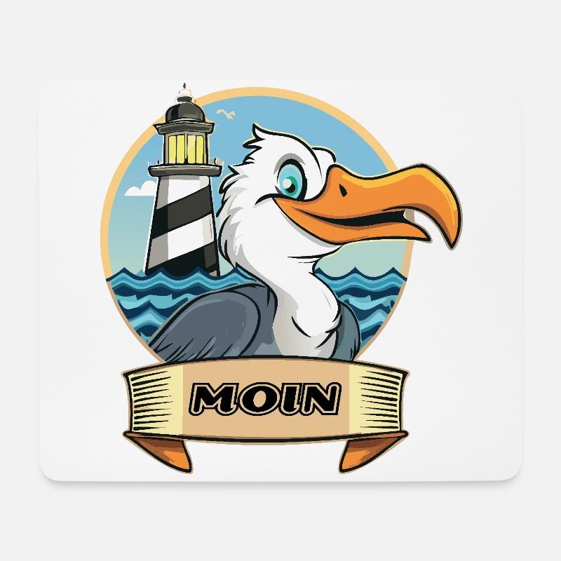Moin -Möve mit Leuchtturm - Mousepad (Querformat) - Weiß
