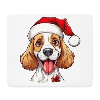 Hund Weihnachten Weihnachtshund Weihnachtsmütze - Mousepad (Querformat) - Weiß - Vorne