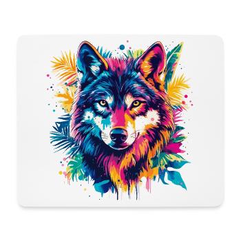 Wolf Wolfskopf Raubtier Natur Wildnis Bunt Kunst - Mousepad (Querformat) - Weiß - Vorne