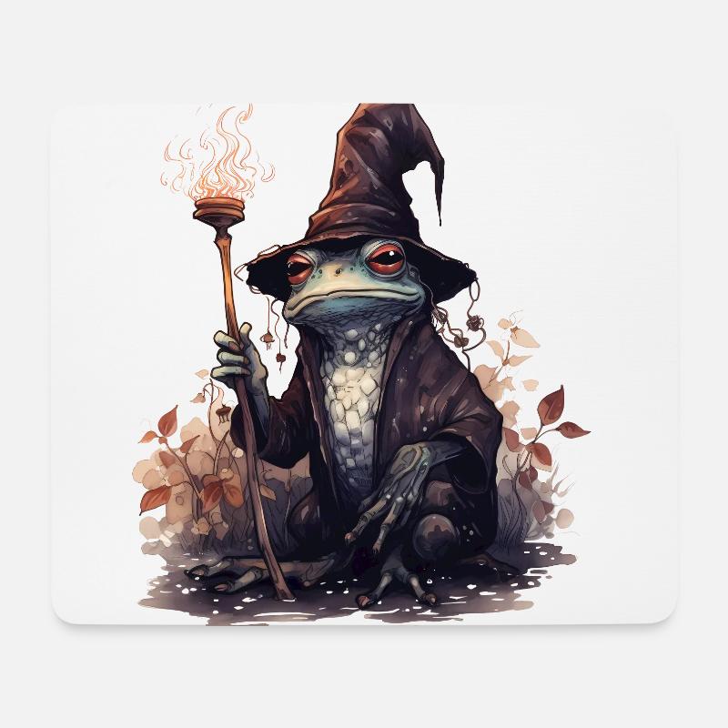 Magischer Frosch mit Zauberhut und Zauberstab - Mousepad (Querformat) - Weiß