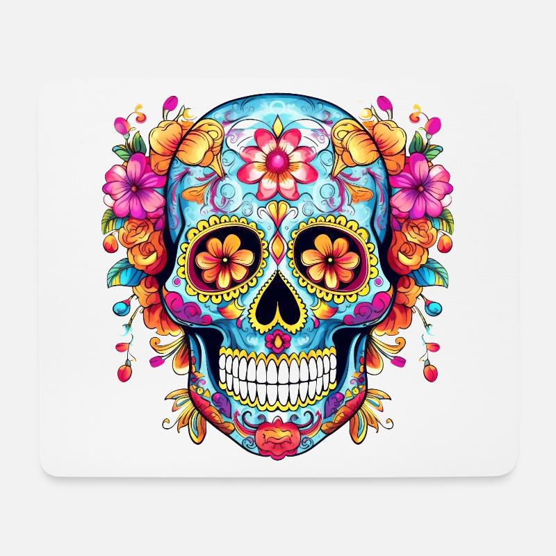 Mexikanischer Totenkopf, Blumen, Schädel, floral - Mousepad (Querformat) - Weiß