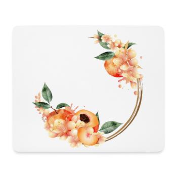 Pfirsichhälfte,Pfirsiche,Pfirsichblüten im Kranz - Mousepad (Querformat) - Weiß - Vorne