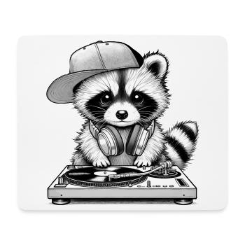motif de raton laveur cool en tant que DJ avec des écouteurs - Tapis de souris (format paysage) - blanc - Devant