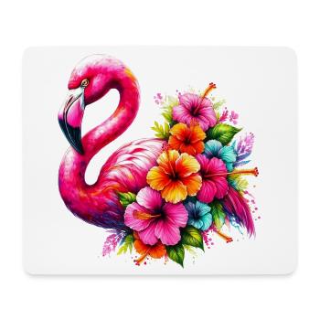 Flamingo verziert mit Hibiskusblüten - Mousepad (Querformat) - Weiß - Vorne