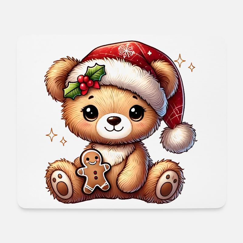 Herziger weihnachtlicher Teddybär mit Lebkuchen - Mousepad (Querformat) - Weiß