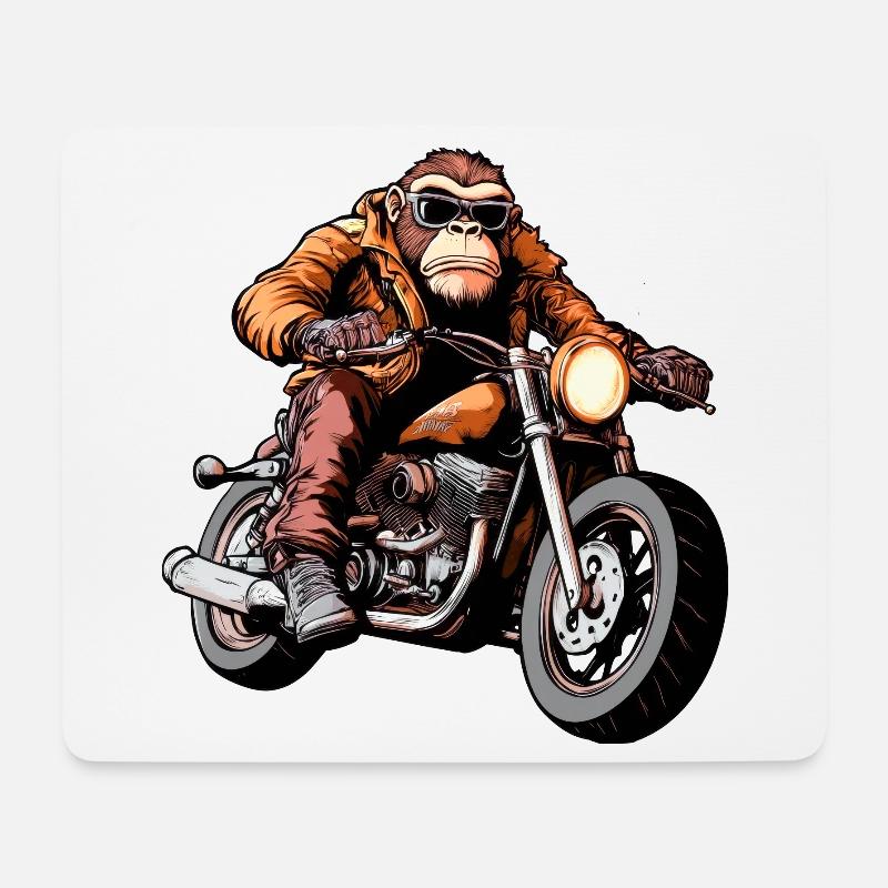 Affen Motorradfahrer / Motorrad Affe - Mousepad (Querformat) - Weiß