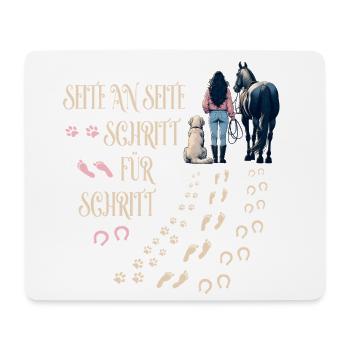 Frauchen Hund und Pferd - Mousepad (Querformat) - Weiß - Vorne