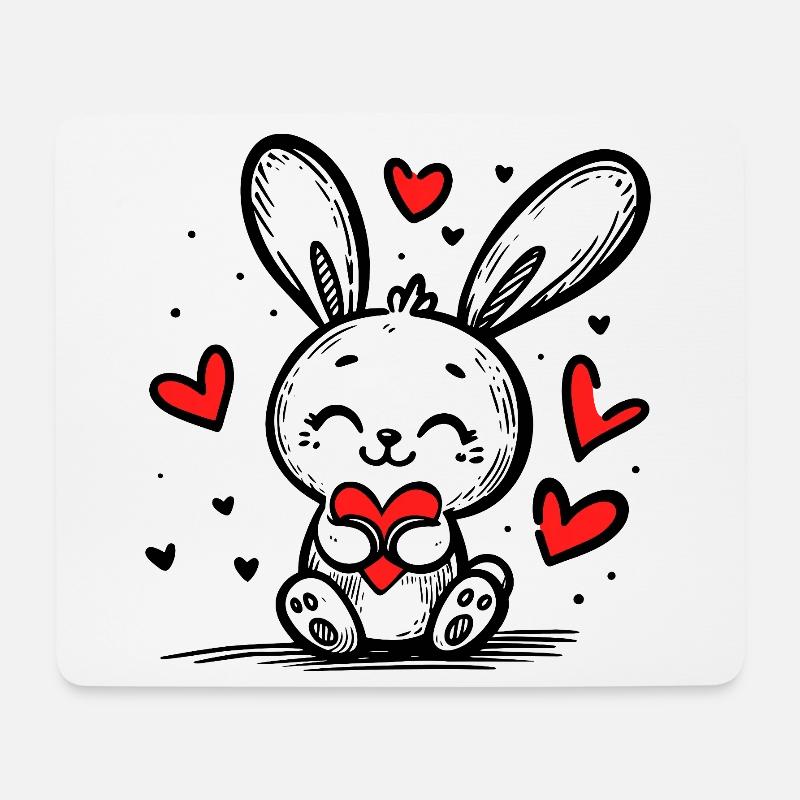 Lapin d’amour plein de cœurs - Tapis de souris (format paysage) - blanc