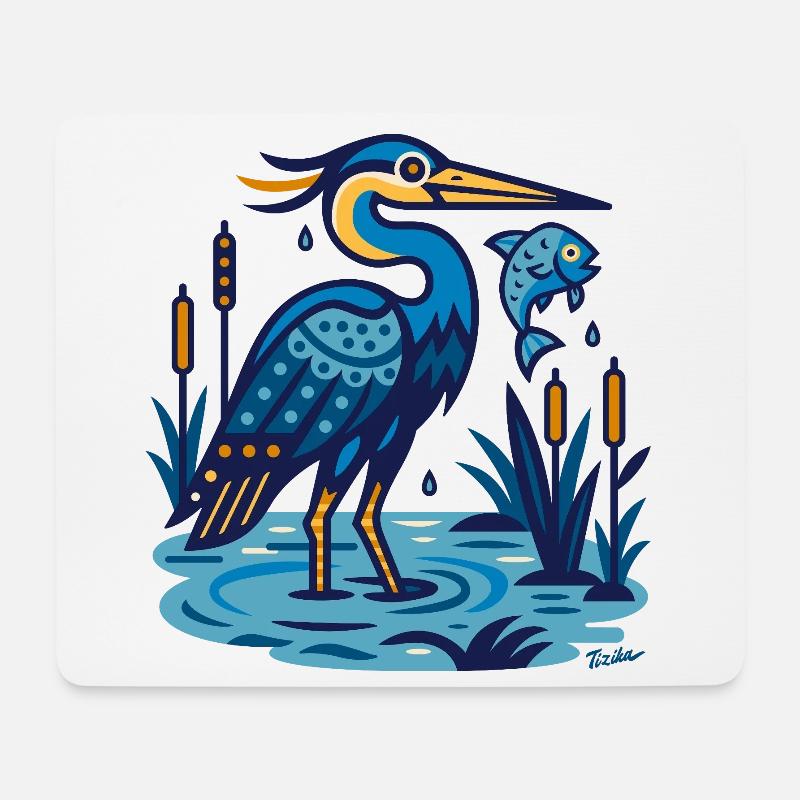 Graureiher - Mousepad (Querformat) - Weiß