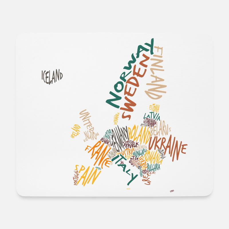 Bunte Europakarte Word Art Design - Mousepad (Querformat) - Weiß