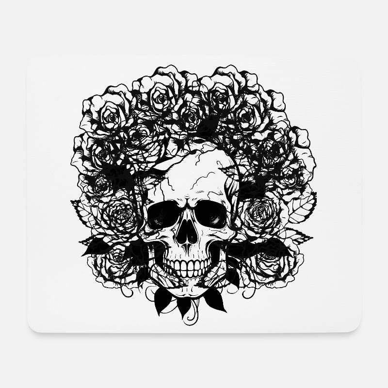 Skull & Roses – Dunkler floraler Kontrast - Mousepad (Querformat) - Weiß