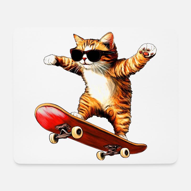 Cat Skateboard - Mouse Pad (horizontal) - white