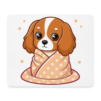 Chien Cavalier câlin en plaid pastel - Tapis de souris (format paysage) - blanc - Devant
