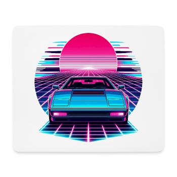 Neon Synthwave Auto am Sonnenuntergang - Mousepad (Querformat) - Weiß - Vorne