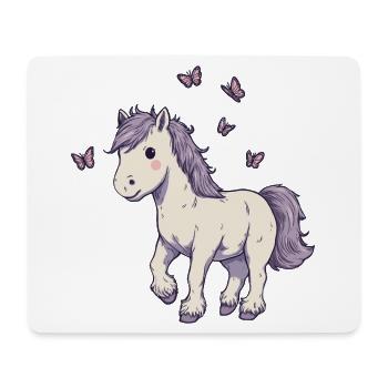 Süßes Pony mit Schmetterlingen - Mousepad (Querformat) - Weiß - Vorne