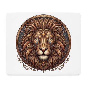Steampunk-Löwe im Zahnradkreis - Mousepad (Querformat) - Weiß - Vorne