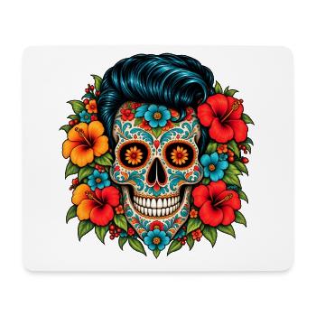 Flower Skull – Rockabilly Sugar Skull - Mousepad (Querformat) - Weiß - Vorne
