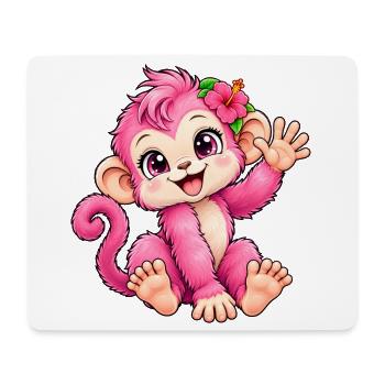 Kawaii-rosa Affe mit tropischer Blume - Mousepad (Querformat) - Weiß - Vorne