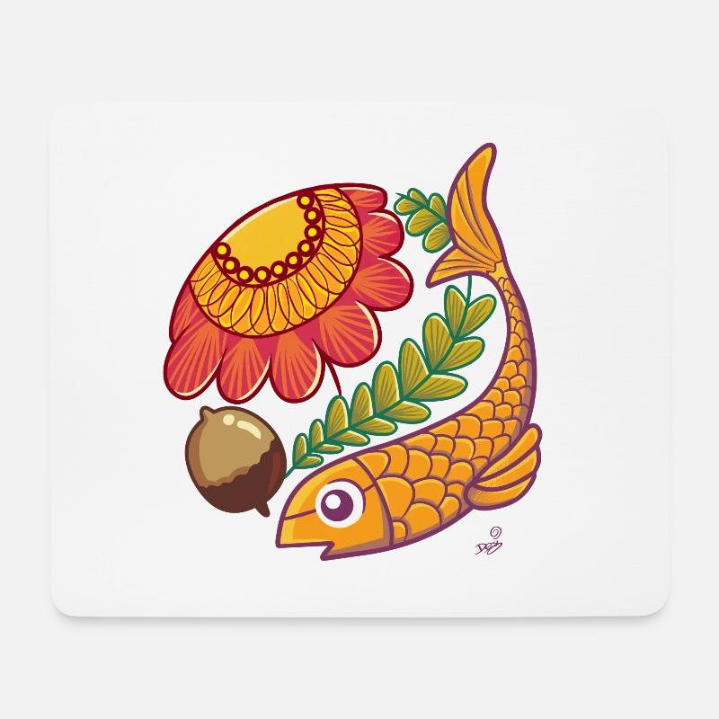 Fisch und Herbst Blume - Mousepad (Querformat) - Weiß
