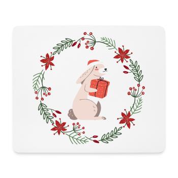 Christmas: rabbits with Christmas present - Mouse Pad (horizontal) - white - Front